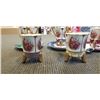 Image 2 : 3 MATCHING TEACUPS AND SAUCERS WITH 2 EXTRA TEACUPS, ONE HAS BROKEN HANDLE