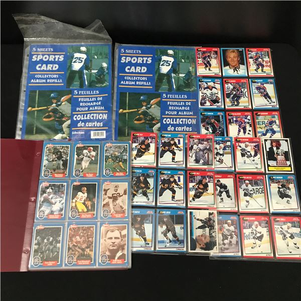 LOT OF VINTAGE SPORTS CARDS AND PLASTIC SHEETS