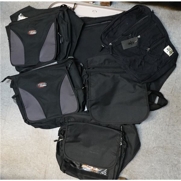 Qty 5 Black Messenger Bags: Traek, Movera Hawaii, etc