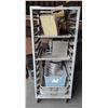 Image 1 : Metal Rolling Pan Rack & Contents: Pans, Fry Baskets, Bowls, etc 24" x 26" x 60"H