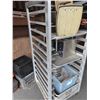 Image 2 : Metal Rolling Pan Rack & Contents: Pans, Fry Baskets, Bowls, etc 24" x 26" x 60"H