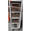 Image 1 : Metal Rolling Pan Rack & Contents: Pans, Fry Baskets, etc 21" x 26" x 64"H