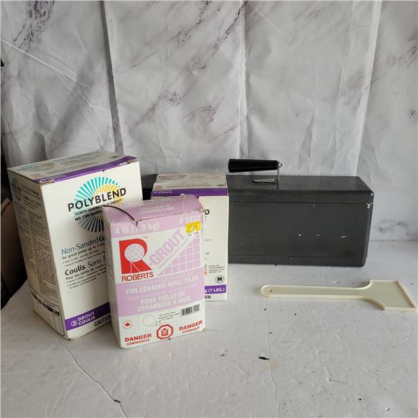 Grout, Spreader + Vtg Metal Box