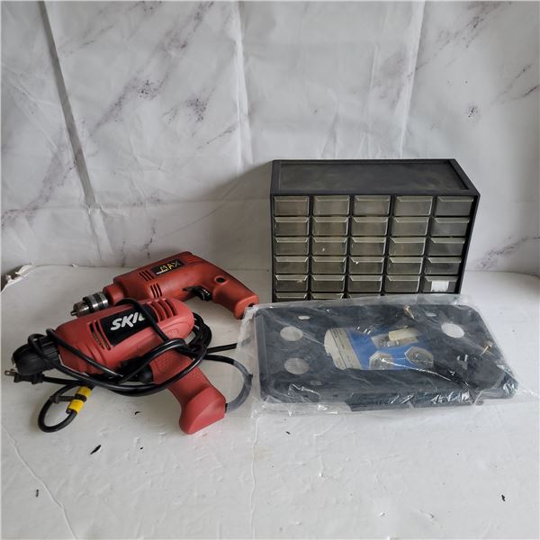 Lot of 2 Powered Tools, Honda Plate Cover + Bolt Bin