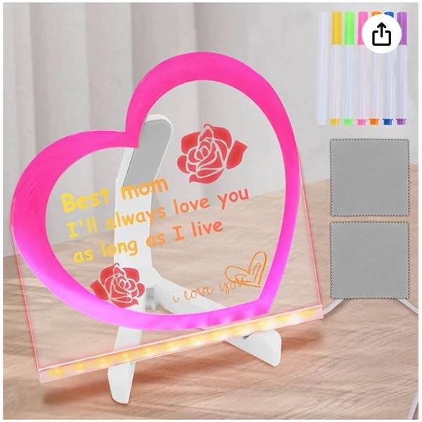 Acrylic Dry Erase Board with Light, Heart Shaped Message Board Light up Dry Erase Board led Note Boa