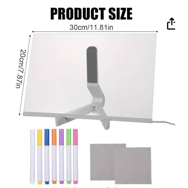 LED Notes Board with 11.8 x 7.9 Inch Acrylic Surface and Adjustable Stand
