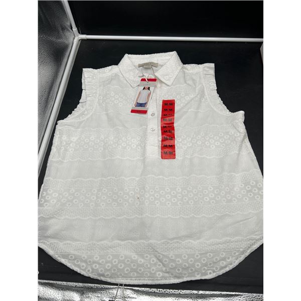 Loft Sleeveless White Blouse with Floral Pattern Size M/M