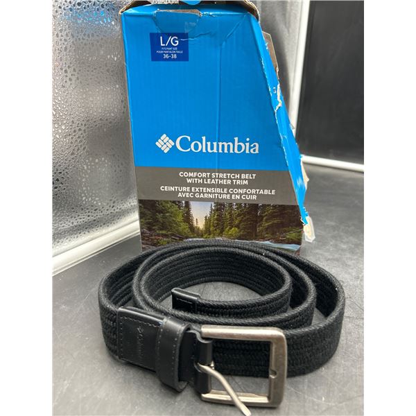 Columbia Comfort Stretch Belt with Leather Trim, Black, L/G Size