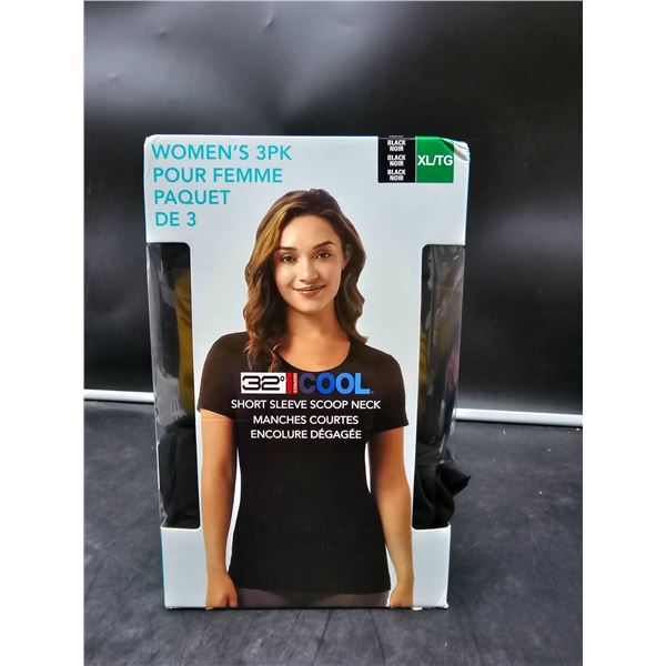 Womenâ€™s 3PK 32 Degrees Cool Short Sleeve Scoop Neck, Black, Size XLTG