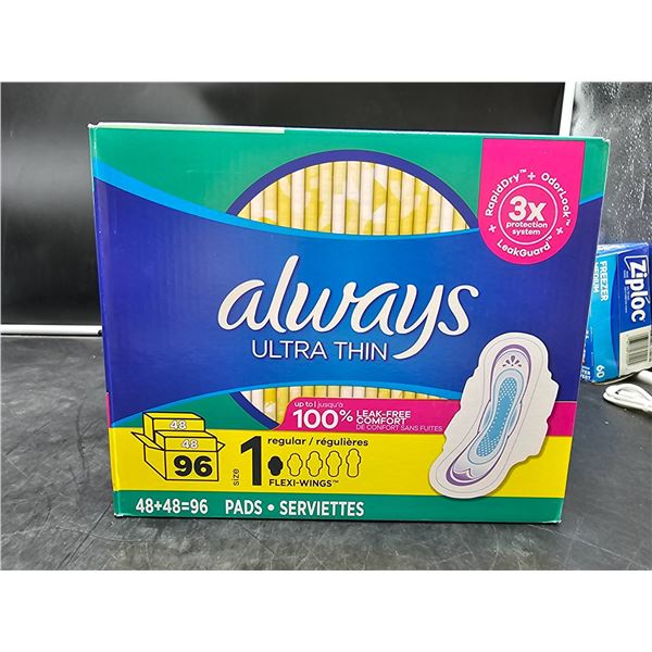 Always Ultra Thin Pads With Flex-Wings, 96-Count, Regular Size