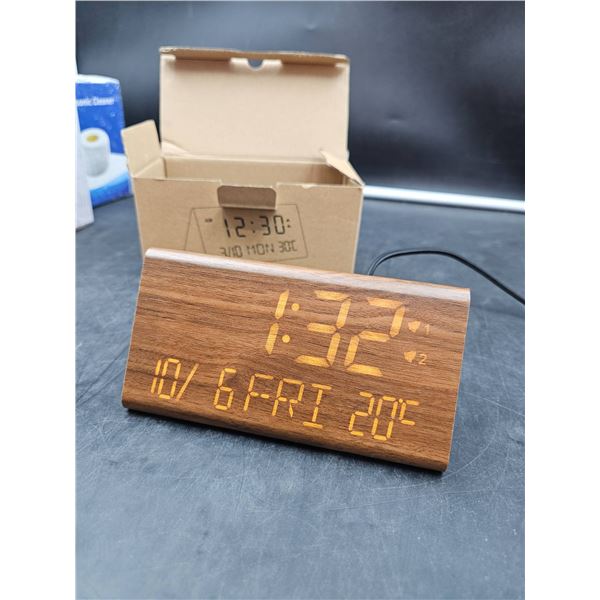 Digital Wooden LED Alarm Clock with USB Charging Ports