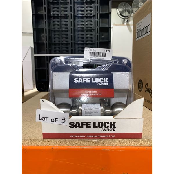 Weiser Safe Lock Keyed Entry Door Knobs â€“ Lot of 3