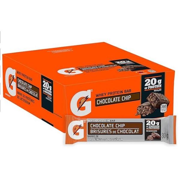 Gatorade Whey Protein Bar Chocolate Chip 12 x 80g Bars Net Weight 960g