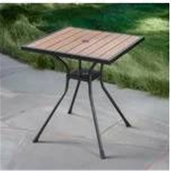Commercial Faux Wood Bistro Table with Powder-Coated Steel Frame