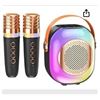 Image 1 : Mini Karaoke Machine, Portable Bluetooth Karaoke Speaker with 2 Wireless Microphones and Party Light
