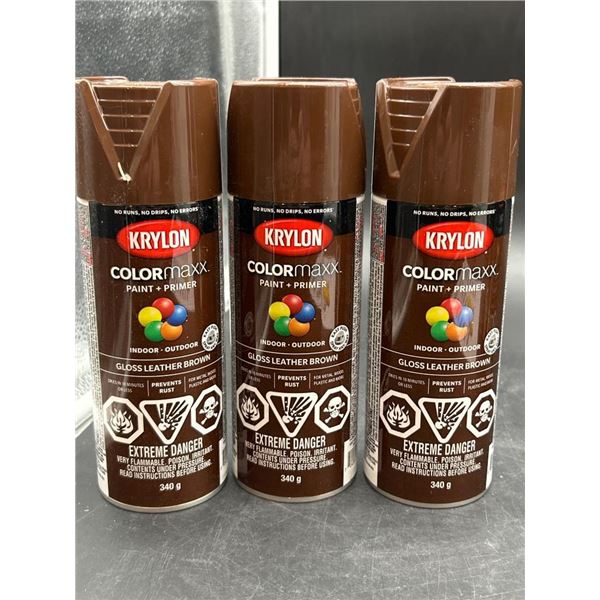 Krylon ColorMaxx Paint + Primer, Gloss Leather Brown, 340g, Set of 3