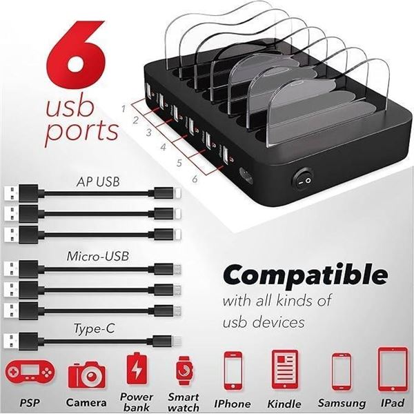 Poweroni PCSE-10b Universal Charging Station With 6 Ports