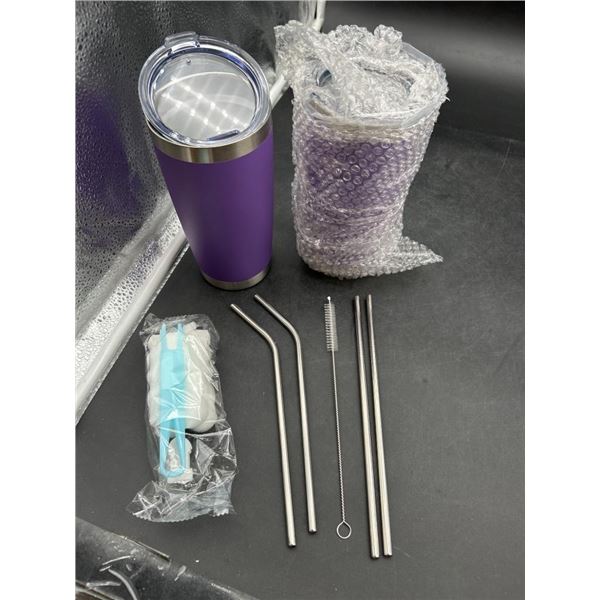 Purple Stainless Steel Tumbler With Straw Set and Accessories Lot of 2