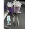 Image 1 : Purple Stainless Steel Tumbler With Straw Set and Accessories Lot of 2