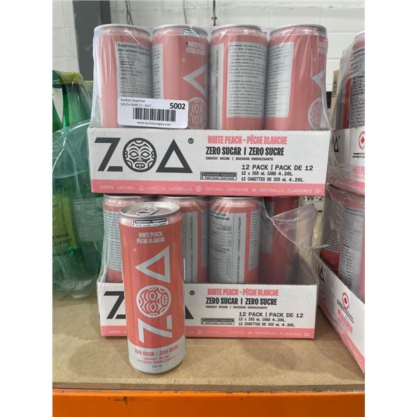 Zoa White Peach Zero Sugar Energy Drink, 24 x 355 mL Cans