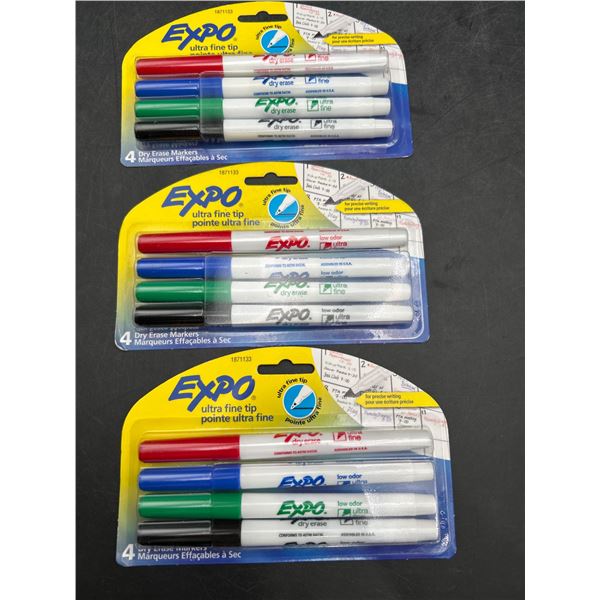 Lot of 3 Expo Ultra Fine Tip Dry Erase Markers, Set of 4, Multicolor