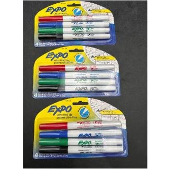 Lot of 3 Expo Ultra Fine Tip Dry Erase Markers, Set of 4, Multicolor