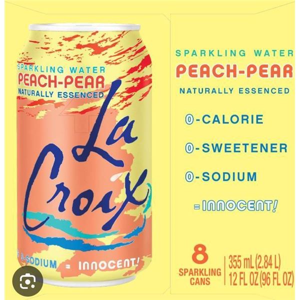 LaCroix Peach-Pear Sparkling Water Beverage 355ml Cans, Pack of 8