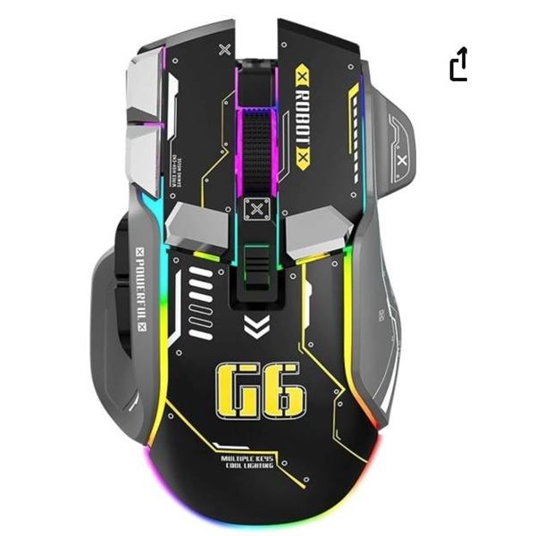 G6 Wireless Gaming Mouse, Bluetooth Mouse, 3-Mode Connection, Mecha Style Design, 12 Keys, 11 RGB Li