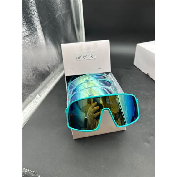 Lot of 12 Truly Cycling Sunglasses with Turquoise Frames and Blue Mirrored Lenses