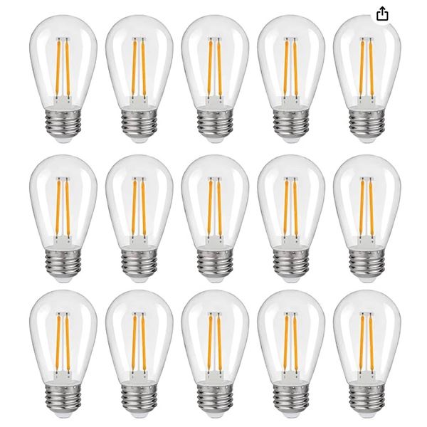 Futime LED String Light Bulbs (S14-15 Pack), 120V, 2W, E26 Base