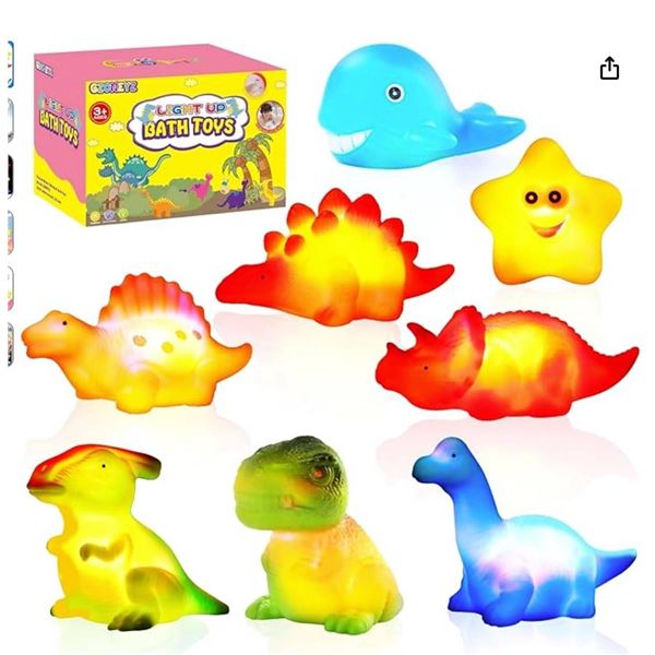 GZoneyz Light Up Bath Toys â€“ Includes 8 Dinosaur-Themed Floating Toys