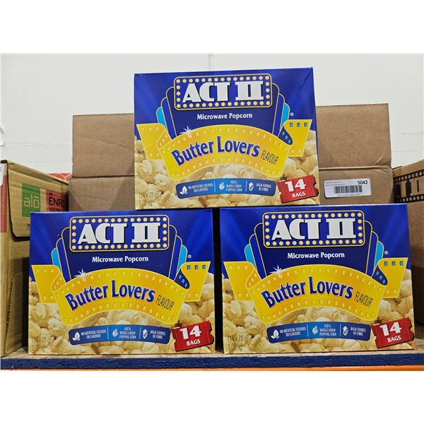 Act II Butter Lovers Microwave Popcorn 14 Bags Per Box x 3 Boxes