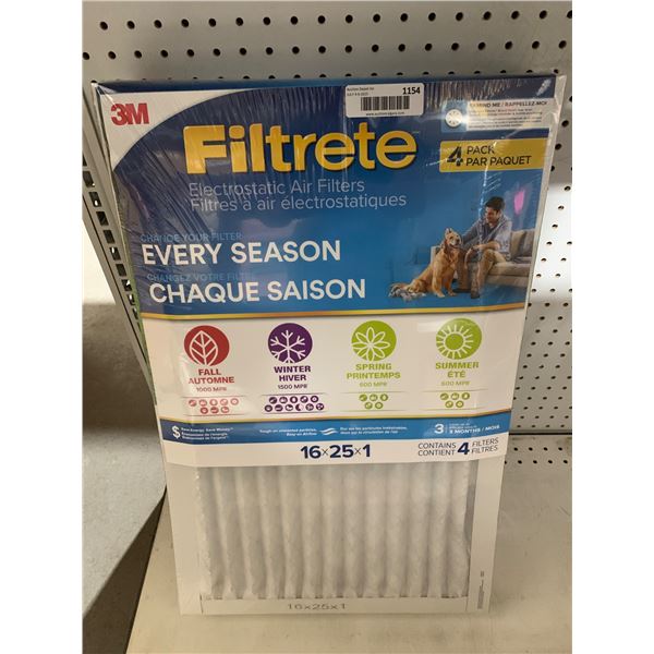 3M Filtrete 16x25x1 Electrostatic Air Filters, 4-Pack, Every Season