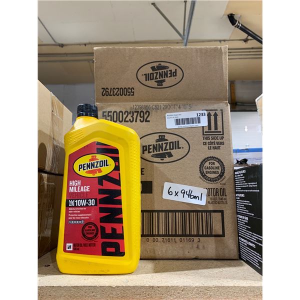Pennzoil High Mileage SAE 10W-30 Motor Oil, 946ml Bottles â€“ Lot of 6