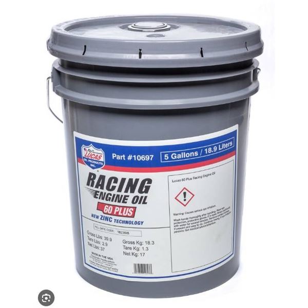 Lucas Racing Engine Oil 60 Plus â€“ 5 Gallons (18.9 Liters)