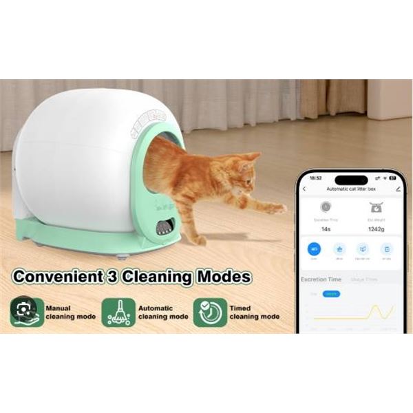 Automatic Cat Litter Box with App Control and Self-Cleaning Function in Green