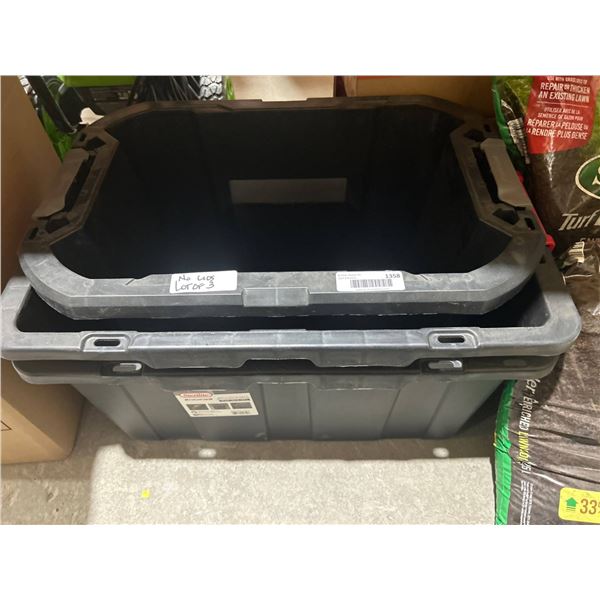 3 Assorted Sized Storage Containers: Sterilite 15 Gal and Craftsman 10 Gal â€“ No 