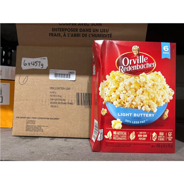 Orville Redenbacher Light Buttery Popcorn, 6 Bags (6 x 76g) Per Box, 457g Total