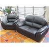 Image 2 : Black Leather 3 Piece Sofa Set