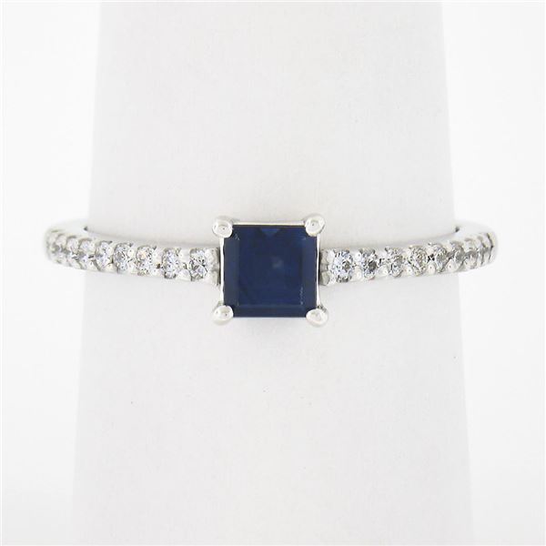 New 14k Gold 0.70 ctw Square Cut Sapphire Diamond Solitaire Stack Engagement Rin