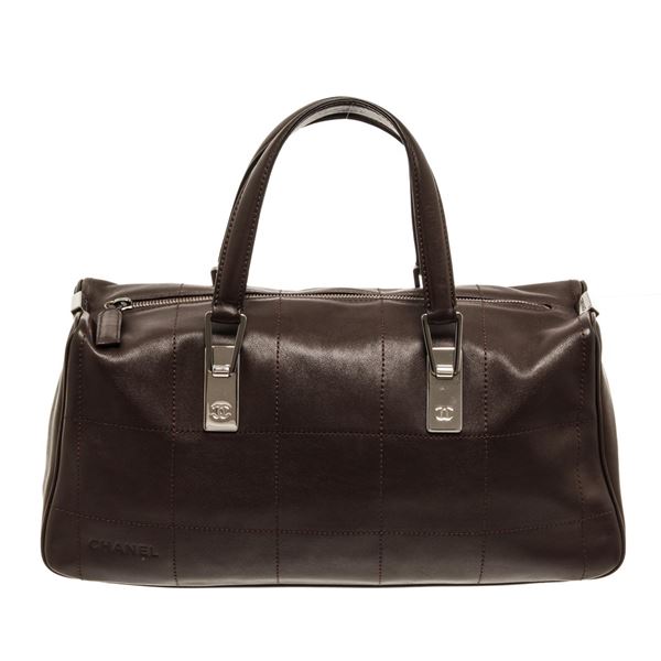Chanel Brown Leather Square Stitch CC Boston Bag