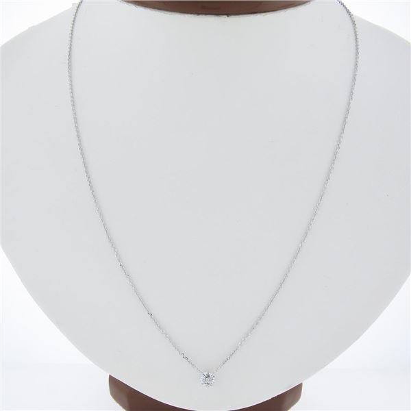 New 14K Gold.38 ctw Round Brilliant Diamond Solitaire Pendant w/ Adjustable Chai