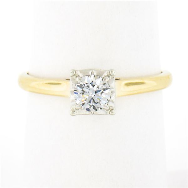 Vintage 14k Gold 0.38 ctw Old Cut Illusion Set Diamond Solitaire Engagement Ring