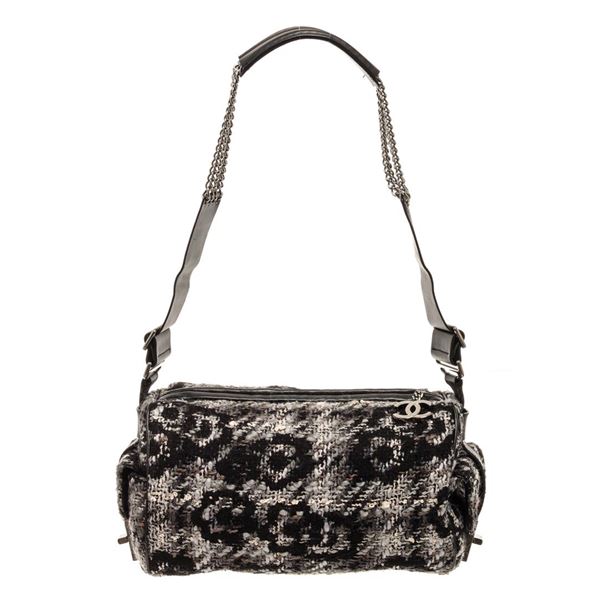 Chanel Black 2.55 Tweed Chain Shoulder Bag
