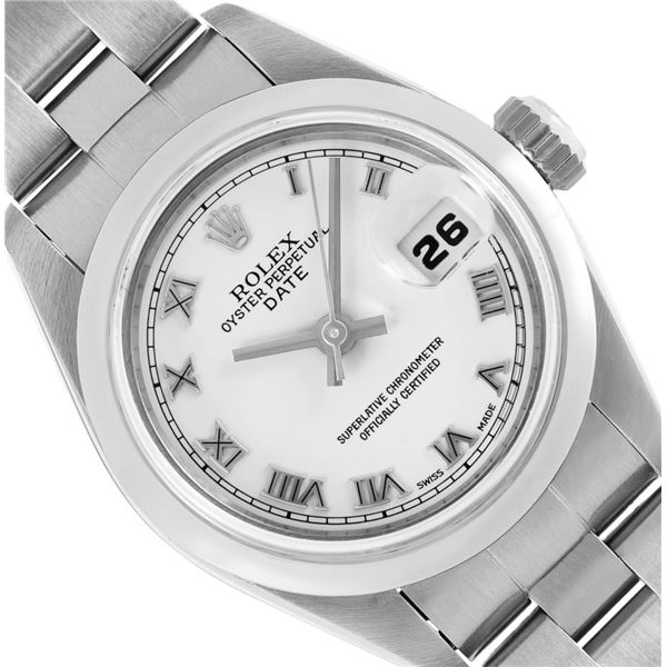 Rolex Ladies Stainless Steel Sapphire Quickset White Roman Smooth Bezel Oyster B