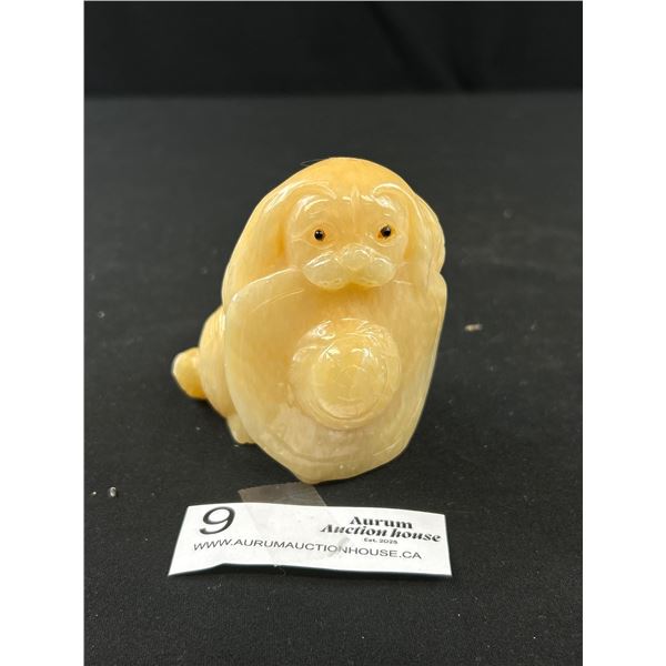 Hand Carved Gemstone Dog With Hat in Mouth Super Cute! Genuine