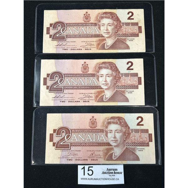 3x 1986 CANADA Bank Notes