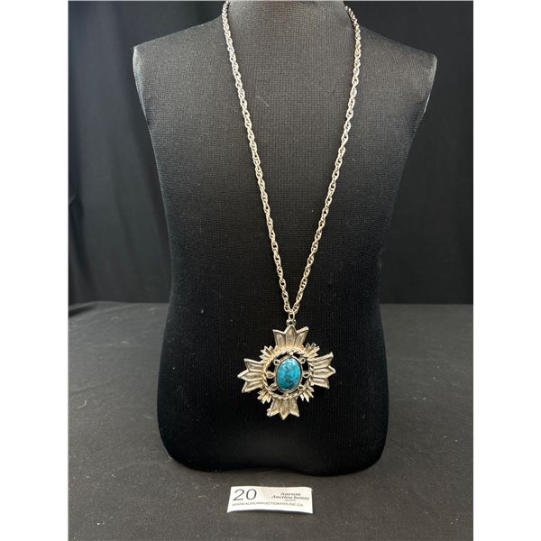 Vintage Silver Turqouise Mattise Cross Neclace, Nice