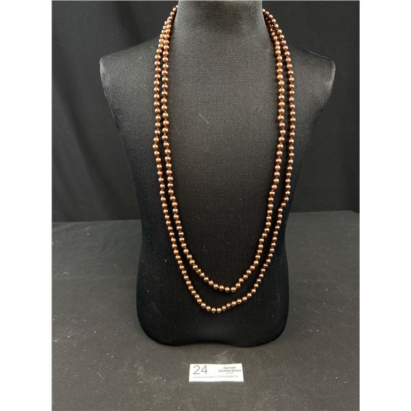 Vintage Flapper Long Hand Knotted Mocha Pearl Necklace, Beauty!