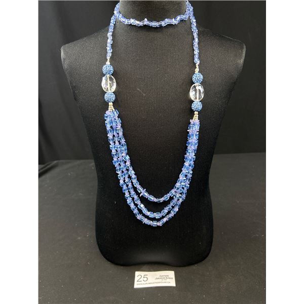 Stunning! Vintage Swarvoski Faceted Blue Crystal and Rhinestone Necklace